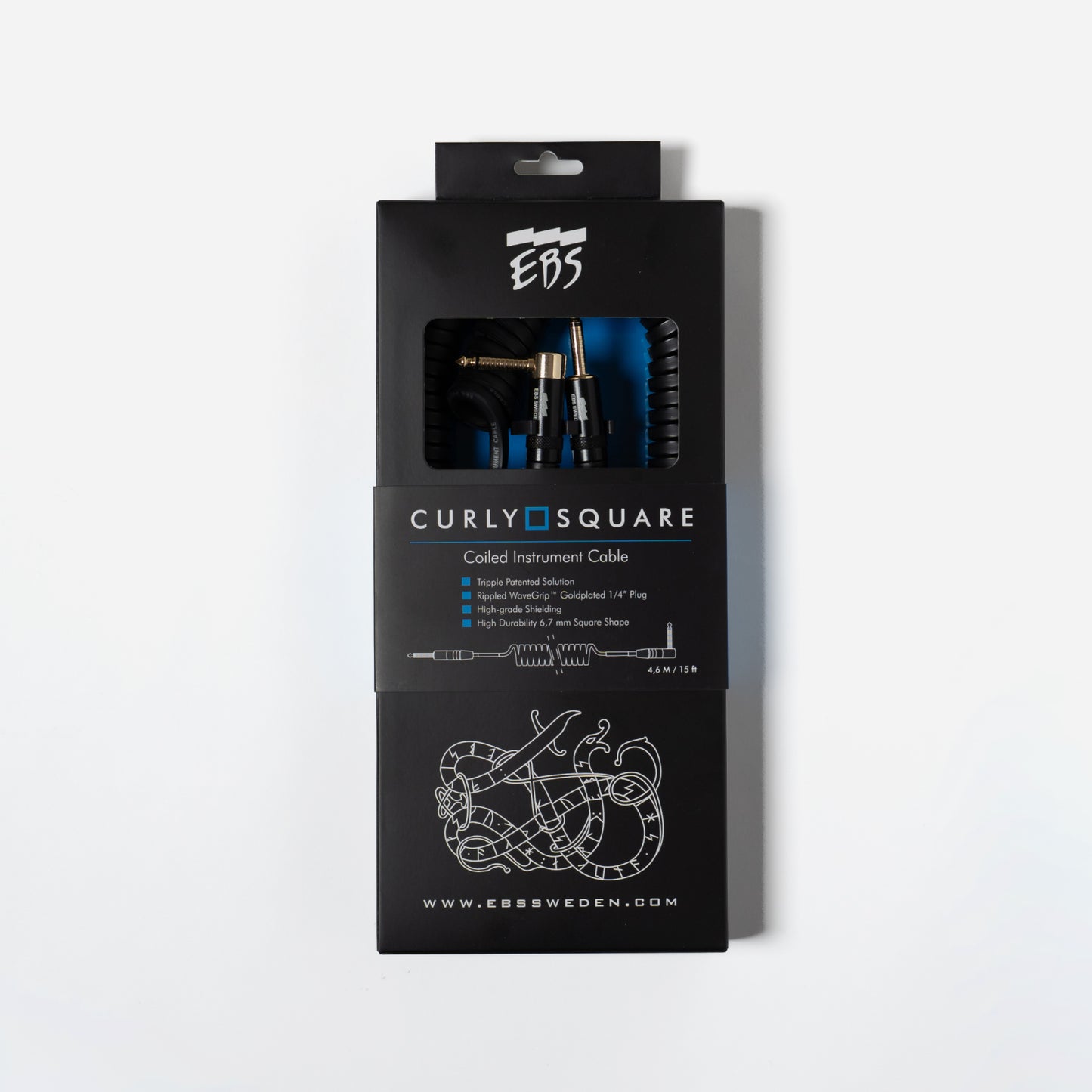 EBS CurlySquare Instrument Cable - Straight to Right Angled - WaveGrip 1/4”