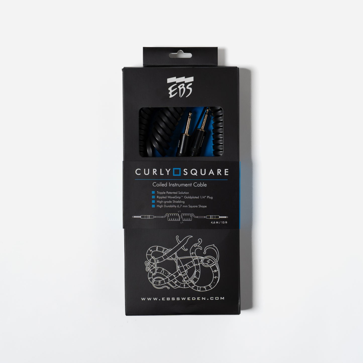 EBS CurlySquare Instrument Cable - Straight to Straight - WaveGrip 1/4”