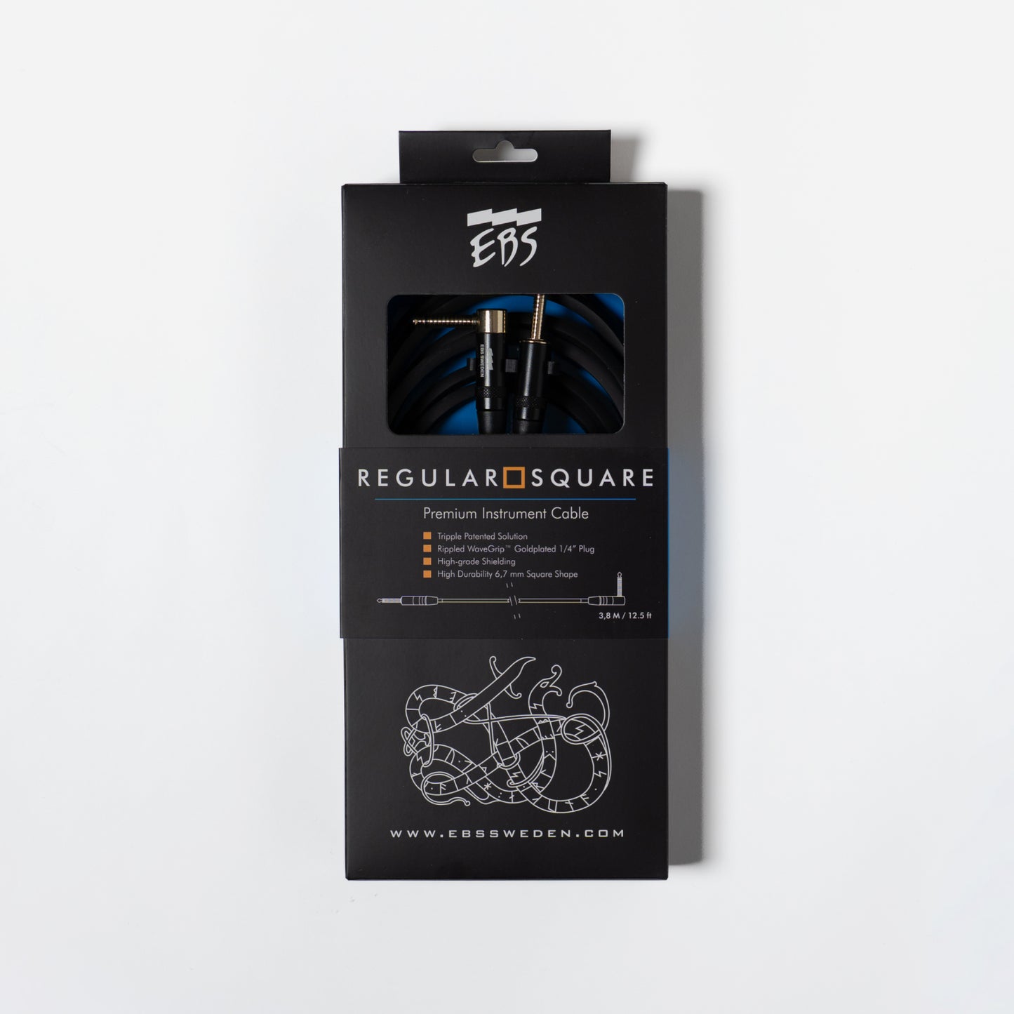 EBS Regular Square Instrument Cable - Straight to Right Angled - WaveGrip 1/4”